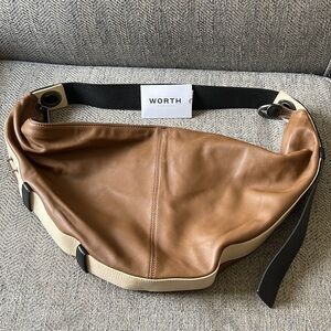 Worth Color block leather Banana Shaped shoulder bag